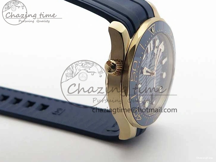 0322 2018 Seamaster Diver 300M RG Blue Ceramic VSF 1:1 Best Edition Blue Dial on Blue Rubber Strap A WeatherProof 7914